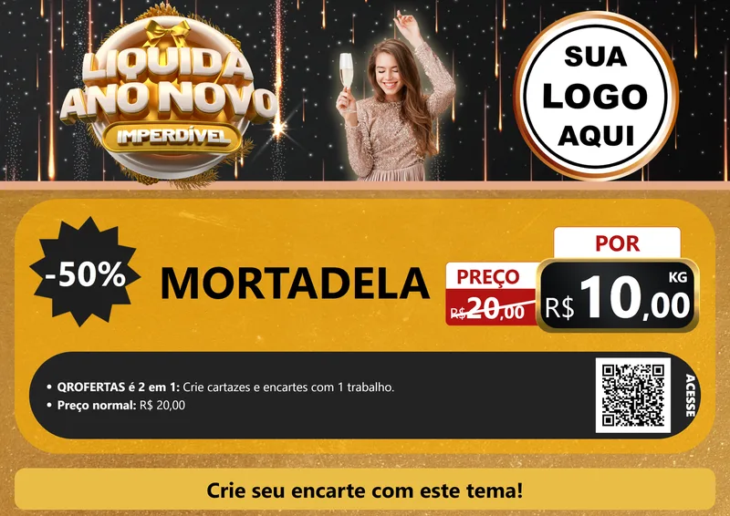 Modelo de Cartaz para Cartaz A4 Horizontal com o tema Liquida Ano Novo Imperdível para Frios e Laticínios