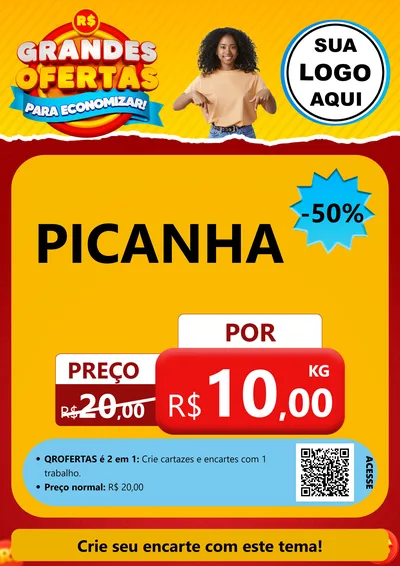 Modelo de Cartaz para Cartaz A4 Vertical com o tema Grandes Ofertas Para Economizar! para Açougue