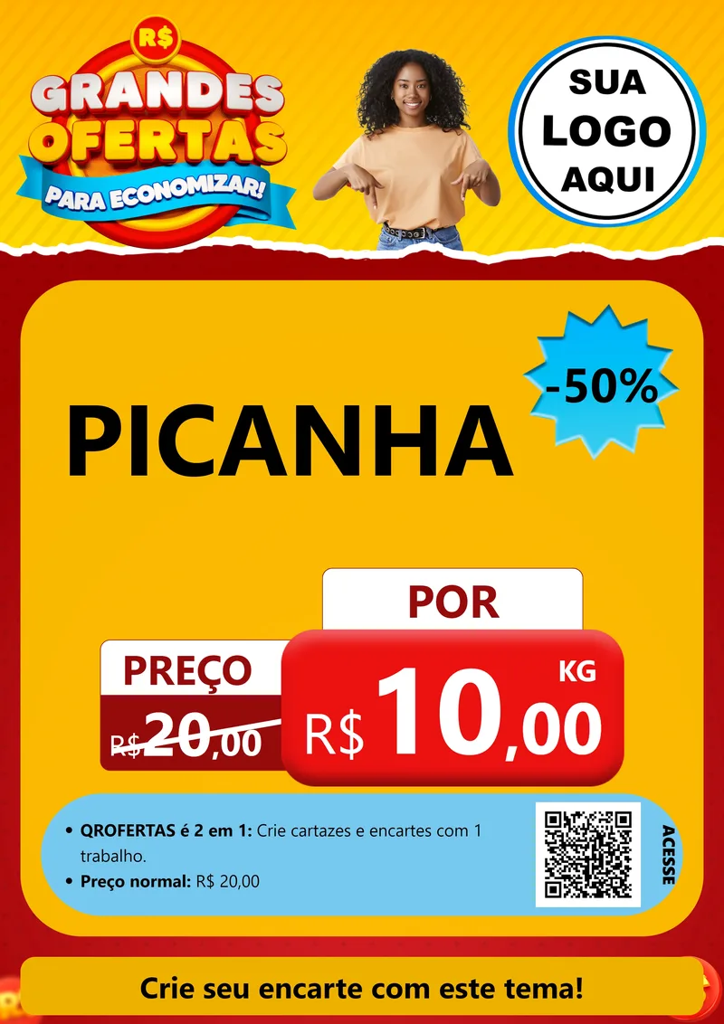 Modelo de Cartaz para Cartaz A4 Vertical com o tema Grandes Ofertas Para Economizar! para Açougue