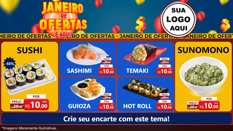 Modelo de TV para TV Horizontal com o tema Janeiro de Ofertas É Aqui! para Comida japonesa