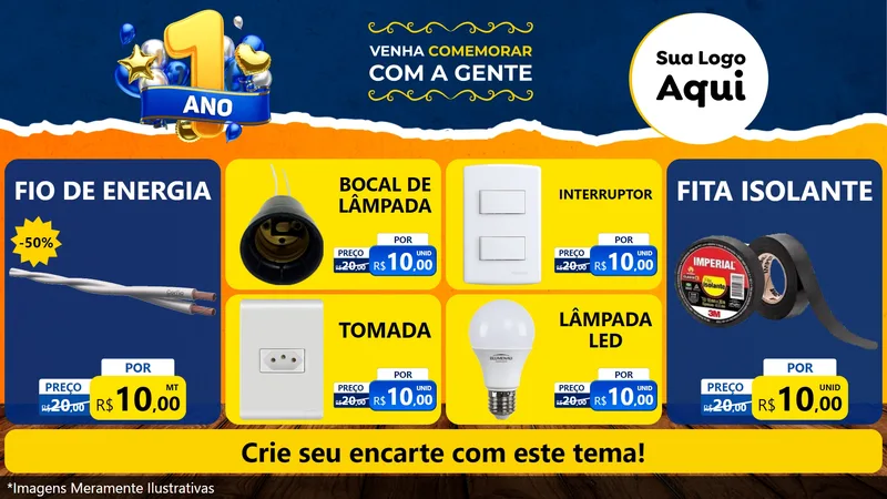 Modelo de TV para TV Horizontal com o tema Um Ano de Aniversário para Materiais Elétricos