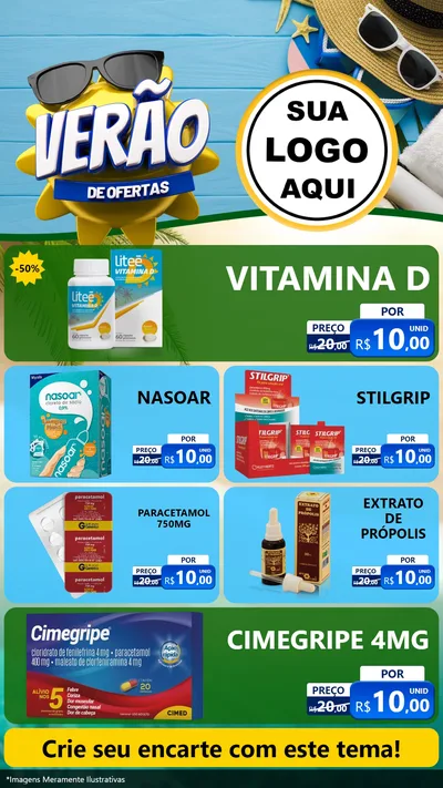 Modelo de TV para TV Vertical com o tema Verão de Ofertas para Farmácia