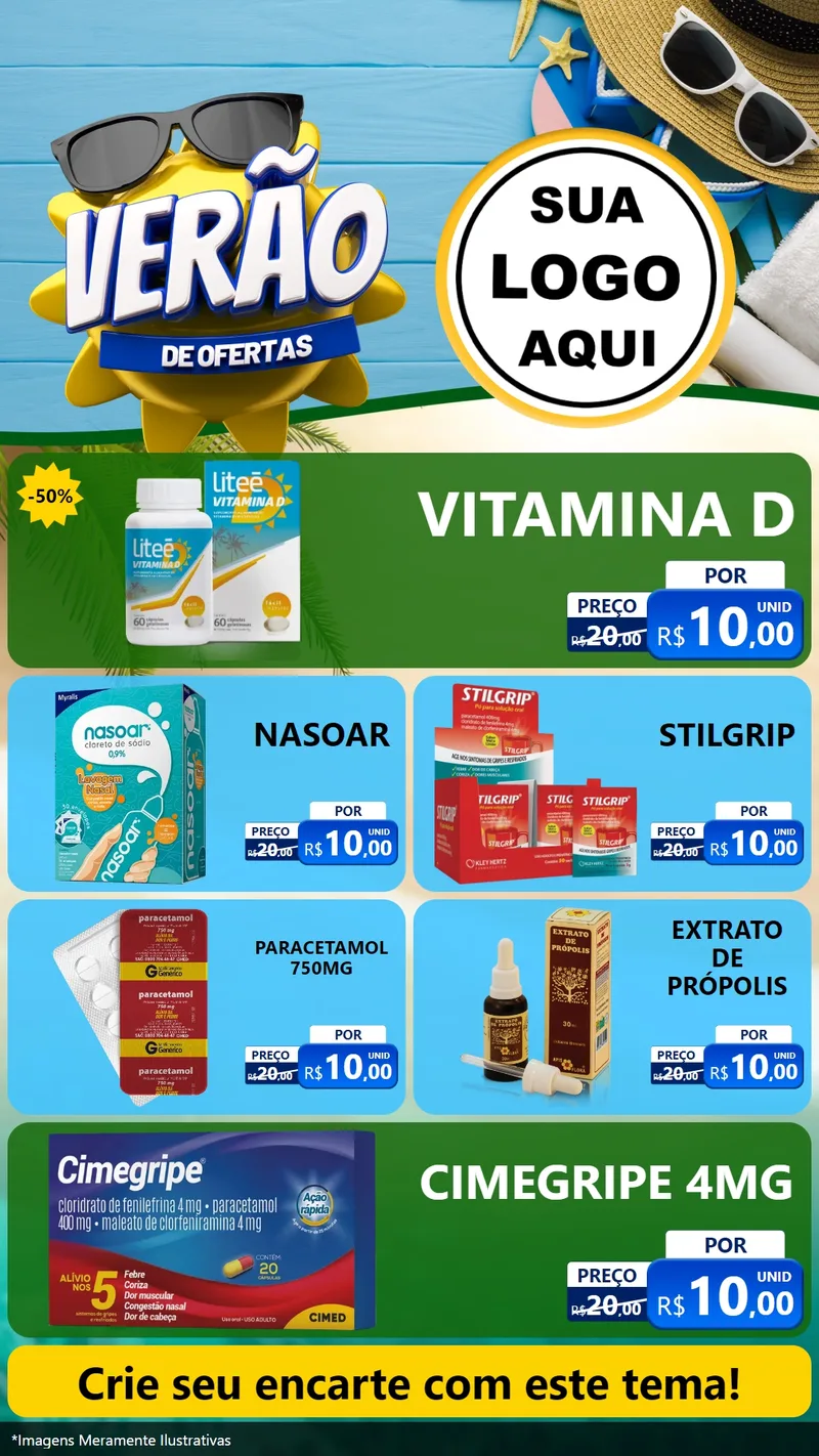 Modelo de TV para TV Vertical com o tema Verão de Ofertas para Farmácia
