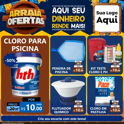 Modelo de Rede Social para Feed Facebook com o tema Arraiá de Ofertas - Junina para Produtos para Piscina