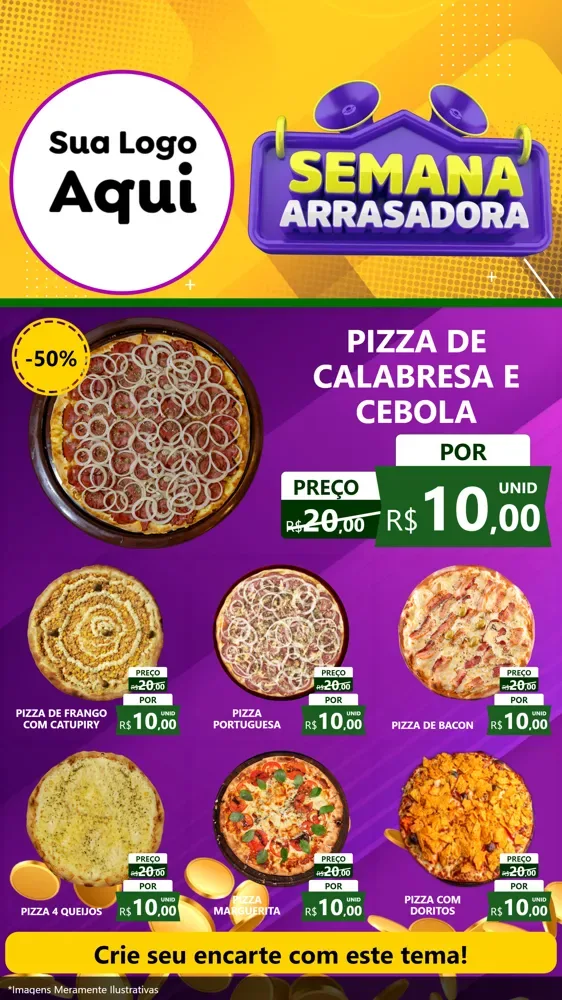 Modelo de Rede Social para Stories com o tema Semana Arrasadora para Pizzaria