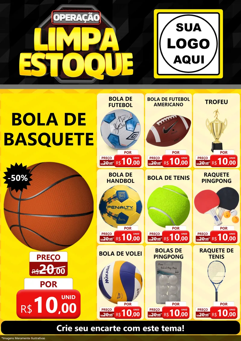 Modelo de Encarte para Encarte A4 Vertical com o tema Operação Limpa Estoque para Artigos Esportivos