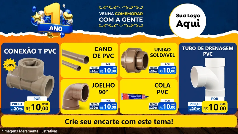 Modelo de TV para TV Horizontal com o tema Um Ano de Aniversário para Tubos e conexões