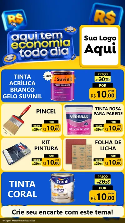 Modelo de TV para TV Vertical com o tema Aqui Tem Economia Todo Dia para Tintas e Ferramentas