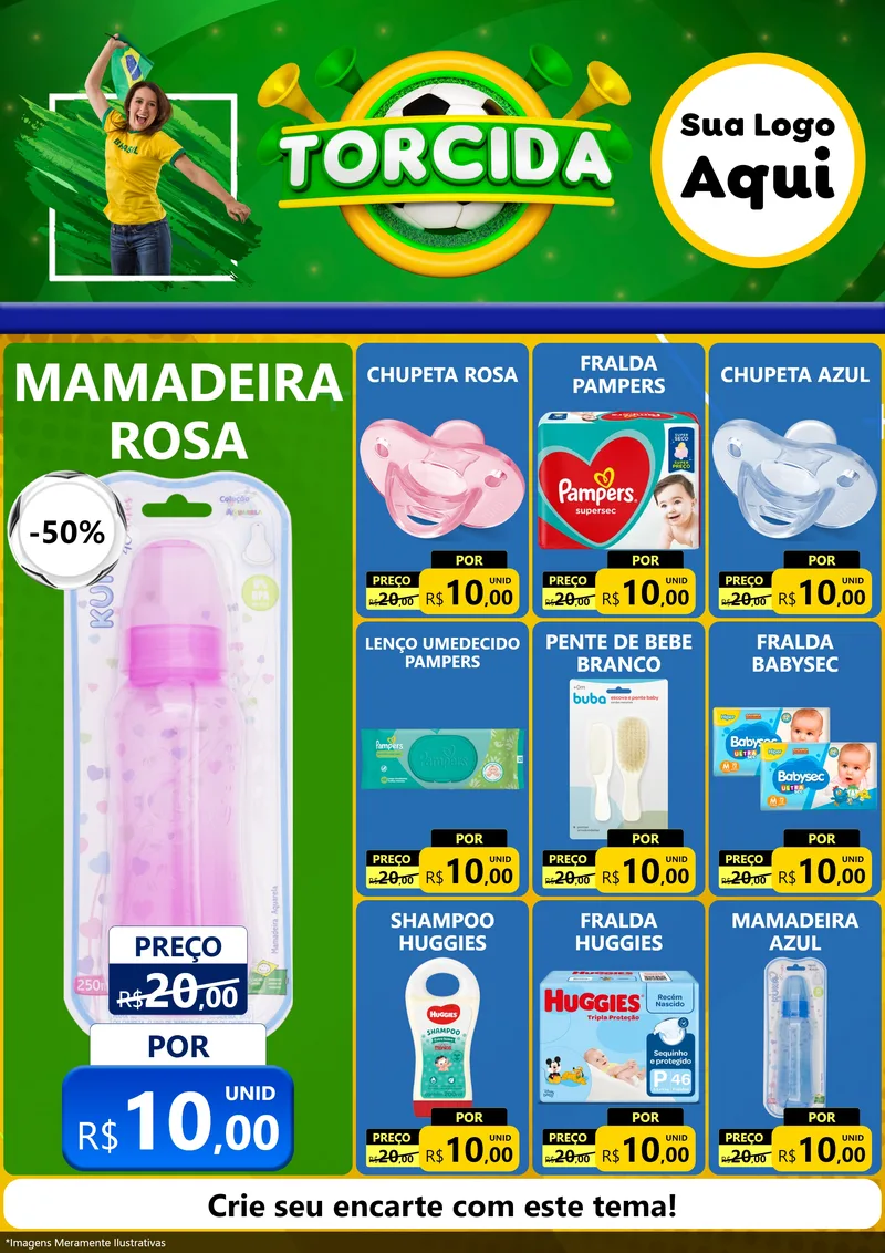 Modelo de Encarte para Encarte A4 Vertical com o tema Torcida para Bebês