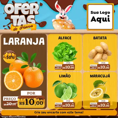 Modelo de Rede Social para Feed Facebook com o tema Ofertas de Páscoa para Hortifrúti
