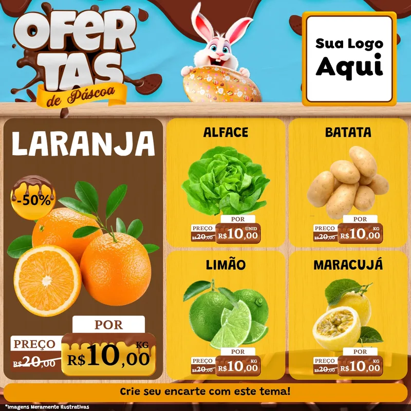 Modelo de Rede Social para Feed Facebook com o tema Ofertas de Páscoa para Hortifrúti