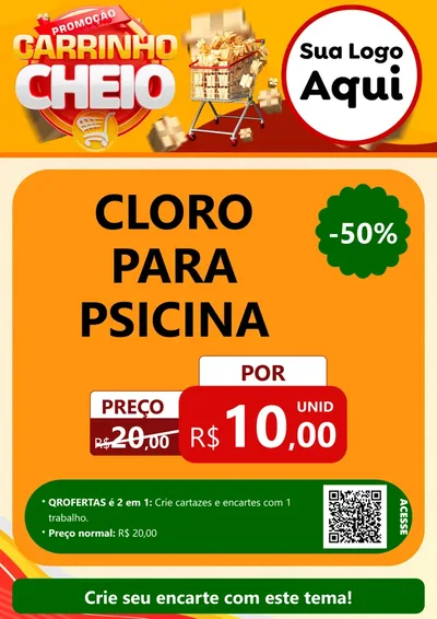 Modelo de Cartaz para Cartaz A4 Vertical com o tema Promoção carrinho cheio para Produtos para Piscina