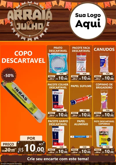 Modelo de Encarte para Encarte A4 Vertical com o tema Arraiá de Julho - Junina para Embalagens