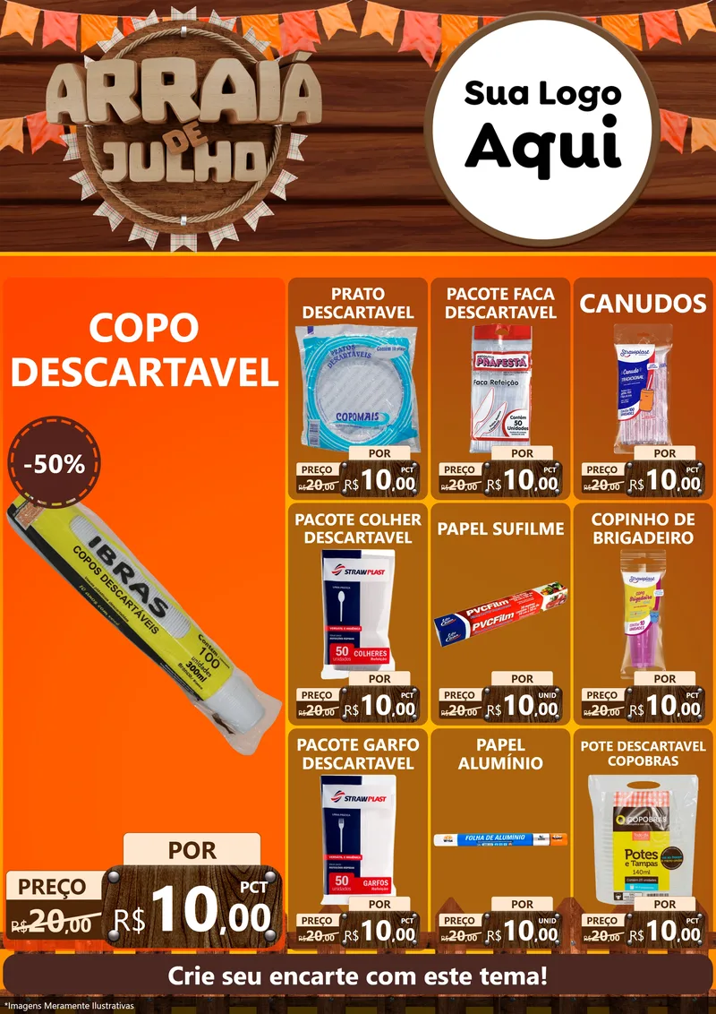 Modelo de Encarte para Encarte A4 Vertical com o tema Arraiá de Julho - Junina para Embalagens