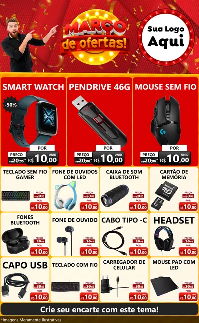 Modelo de Encarte para Encarte Grande com o tema Março de Ofertas! para Informática