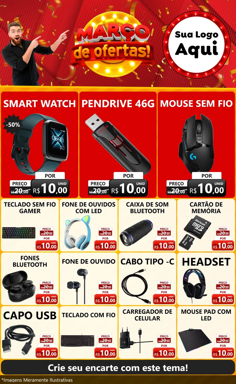 Modelo de Encarte para Encarte Grande com o tema Março de Ofertas! para Informática