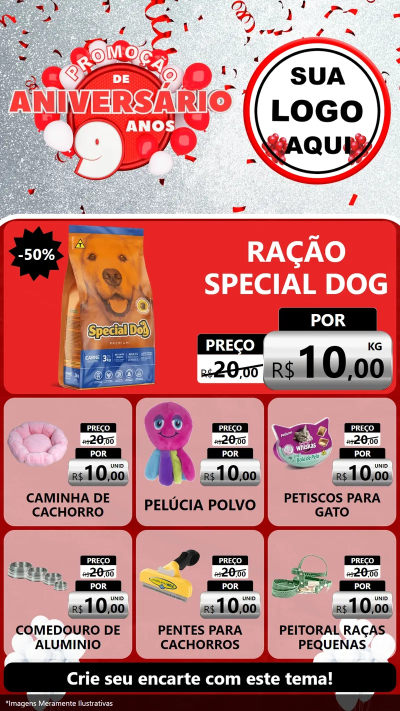 Modelo de Rede Social para Stories com o tema Promoção de Aniversário - 9 Anos para Pet Shop