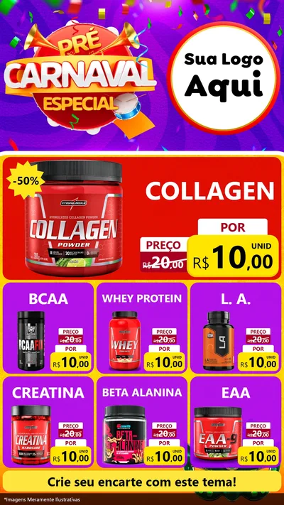 Modelo de Rede Social para Stories com o tema Pré-Carnaval Especial para Suplementos alimentares