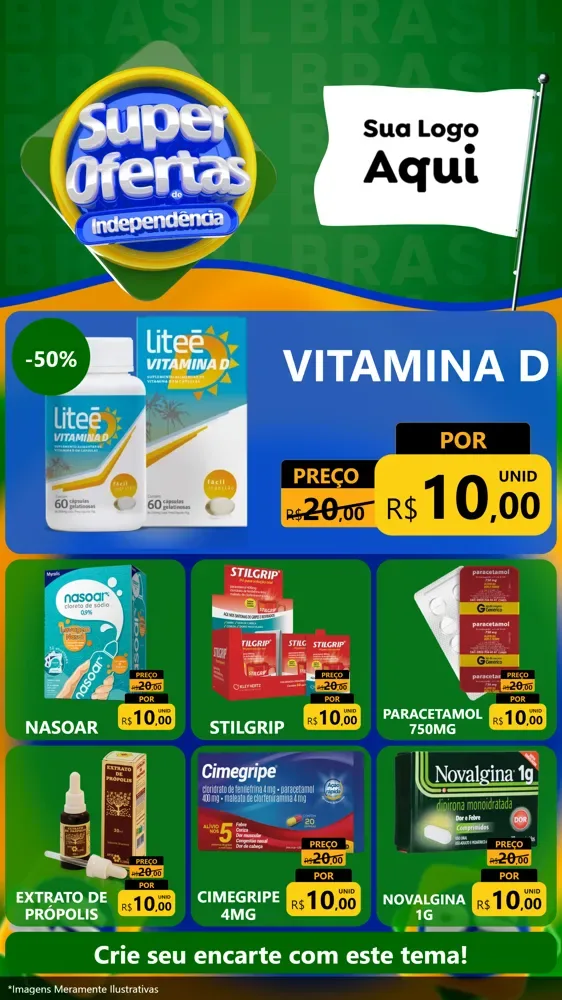 Modelo de Rede Social para Stories com o tema Super Ofertas de Independência para Farmácia