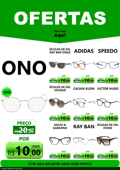 Modelo de Encarte para Encarte A4 Vertical com o tema Ofertas Verde Cartaz para Óticas