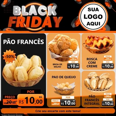 Modelo de Rede Social para Feed Facebook com o tema Black Friday para Padaria