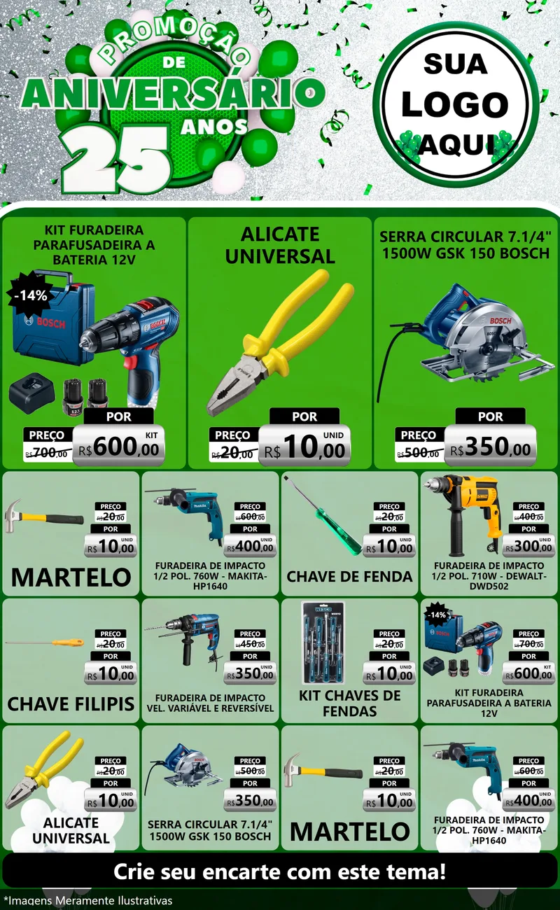 Modelo de Encarte para Encarte Grande com o tema Promoção de Aniversário - 25 Anos para Maquinas e Ferramentas