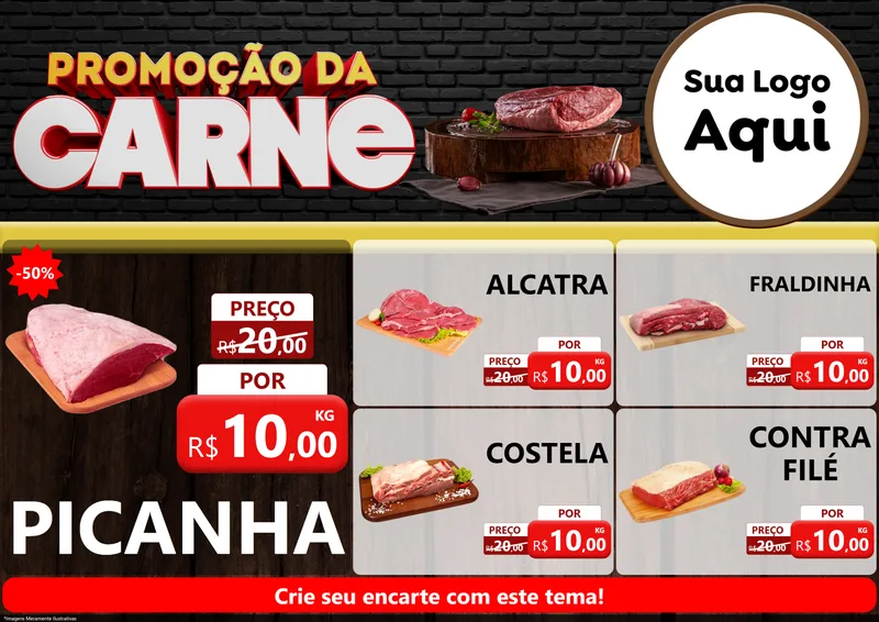 Modelo de Encarte para Encarte A4 Horizontal com o tema Promoção da Carne para Açougue