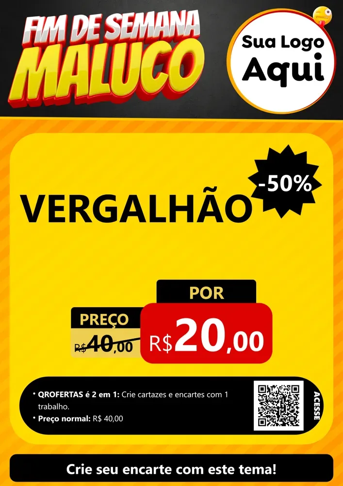 Modelo de Cartaz para Cartaz A4 Vertical com o tema Final de Semana Maluco para Ferragens