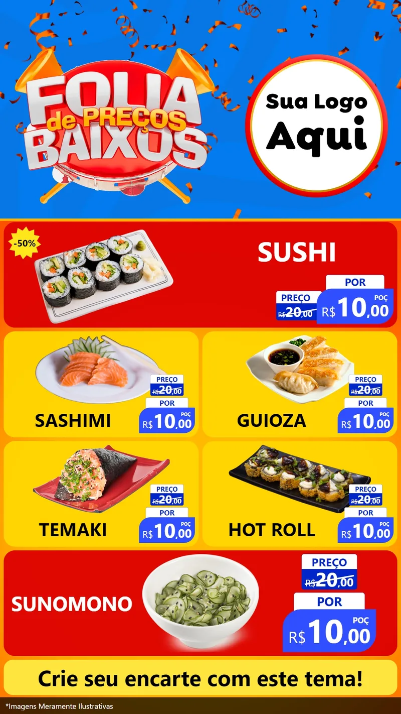 Modelo de TV para TV Vertical com o tema Folia de Preços Baixos para Comida japonesa