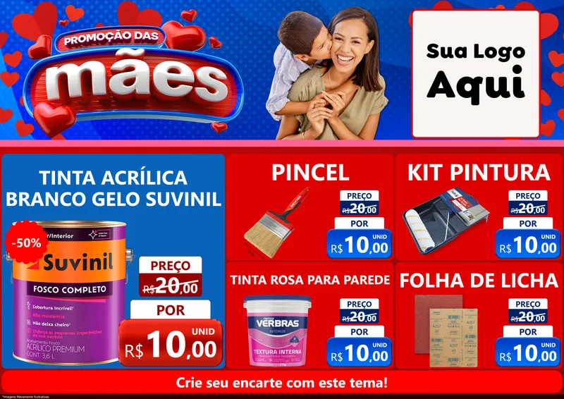 Modelo de Encarte para Encarte A4 Horizontal com o tema Promoção das Mães para Tintas e Ferramentas