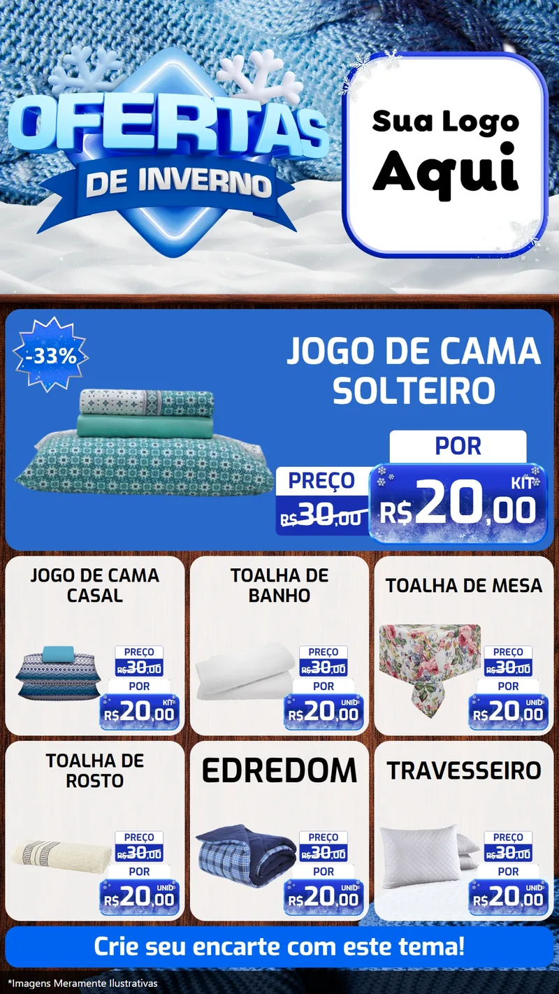 Modelo de Rede Social para Stories com o tema Ofertas de Inverno para Cama, Mesa e Banho