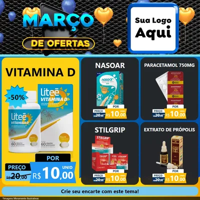 Modelo de Rede Social para Feed Facebook com o tema Março de Ofertas para Farmácia