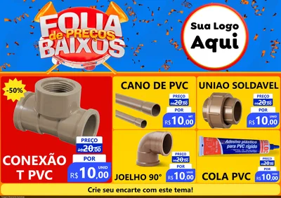 Modelo de Encarte para Encarte A4 Horizontal com o tema Folia de Preços Baixos para Tubos e conexões