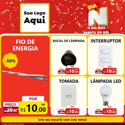 Modelo de Rede Social para Feed Facebook com o tema Dia N o Dia Mais Barato do Mês para Materiais Elétricos
