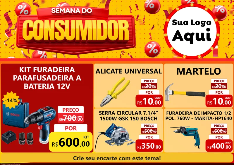 Modelo de Encarte para Encarte A4 Horizontal com o tema Semana do Consumidor para Maquinas e Ferramentas