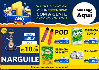Modelo de Encarte para Encarte A4 Horizontal com o tema Um Ano de Aniversário para Tabacaria