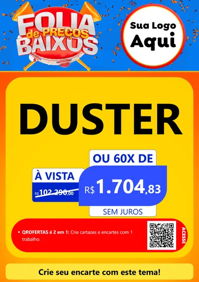 Modelo de Cartaz para Cartaz A4 Vertical com o tema Folia de Preços Baixos para Concessionaria de Carros