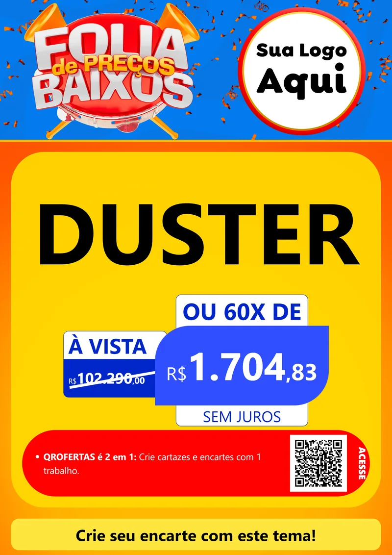 Modelo de Cartaz para Cartaz A4 Vertical com o tema Folia de Preços Baixos para Concessionaria de Carros