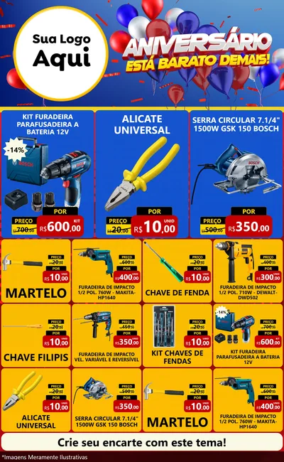 Modelo de Encarte para Encarte Grande com o tema Aniversário para Maquinas e Ferramentas