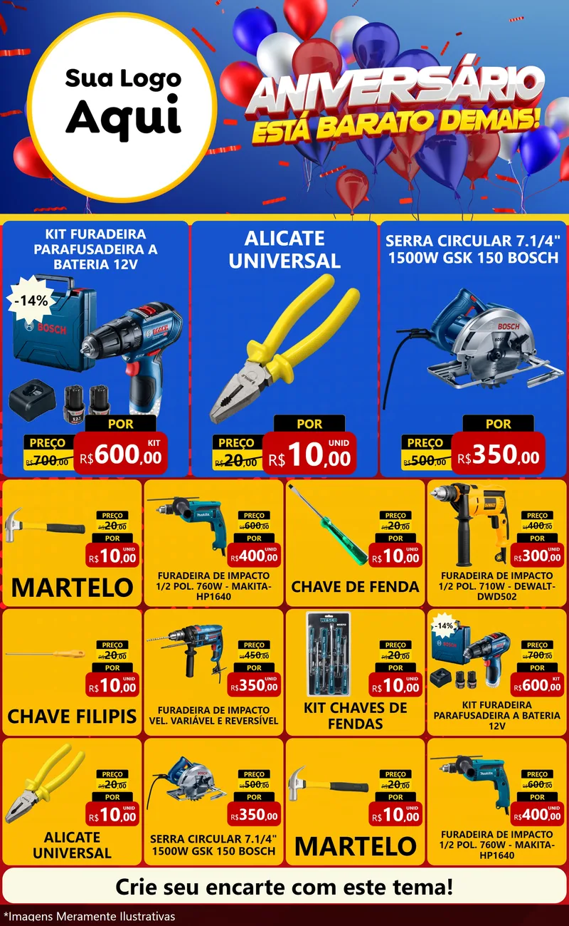 Modelo de Encarte para Encarte Grande com o tema Aniversário para Maquinas e Ferramentas