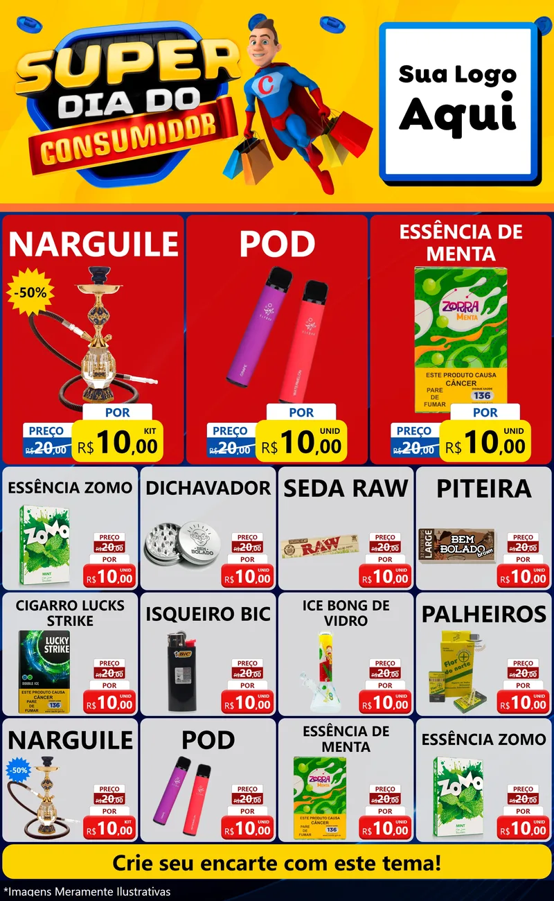 Modelo de Encarte para Encarte Grande com o tema Super Dia do Consumidor para Tabacaria