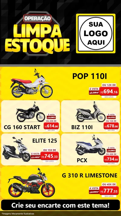 Modelo de TV para TV Vertical com o tema Operação Limpa Estoque para Concessionaria de Motos