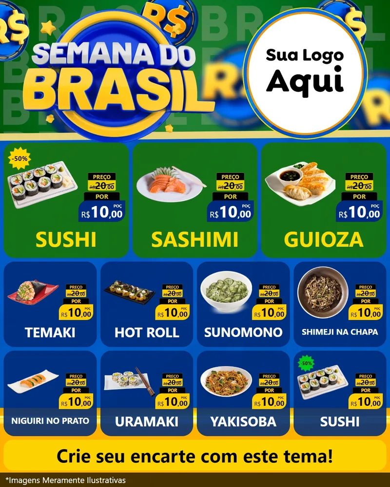 Modelo de Rede Social para Feed Instagram com o tema Semana Do Brasil para Comida japonesa