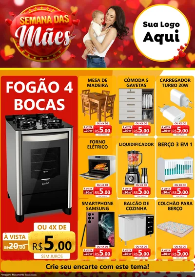 Modelo de Encarte para Encarte A4 Vertical com o tema Semana das Mães para Móveis e Eletro