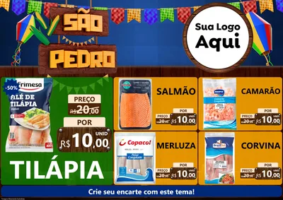 Modelo de Encarte para Encarte A4 Horizontal com o tema São Pedro para Peixaria