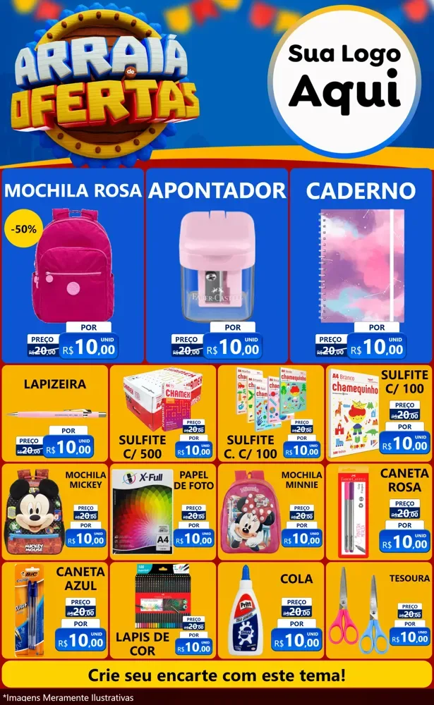 Modelo de Encarte para Encarte Grande com o tema Arraiá de Ofertas - Junina para Papelaria