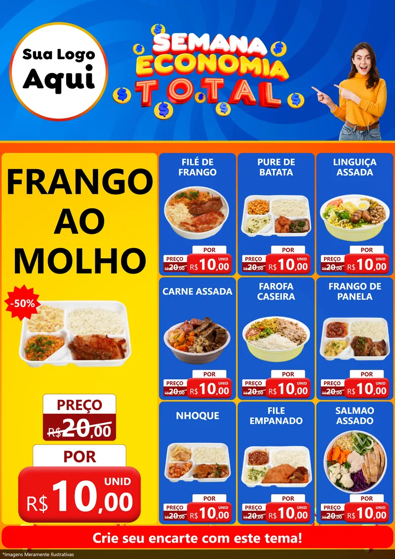 Modelo de Encarte para Encarte A4 Vertical com o tema Semana Economia Total para Restaurante