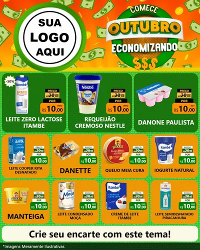 Modelo de Rede Social para Feed Instagram com o tema Comece Outubro Economizando para Frios e Laticínios