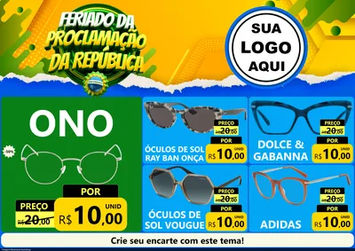 Modelo de Encarte para Encarte A4 Horizontal com o tema Feriado da Proclamação da República para Óticas