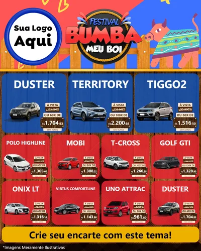 Modelo de Rede Social para Feed Instagram com o tema Festival Bumba Meu Boi para Concessionaria de Carros